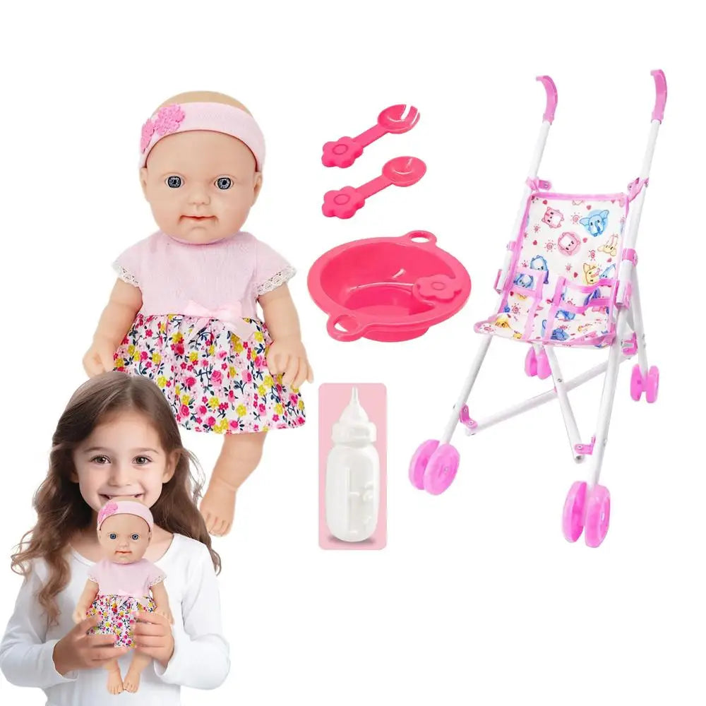 Doll and Stroller Set for Toddlers – 10-Inch Baby Doll with Realistic Accessories
