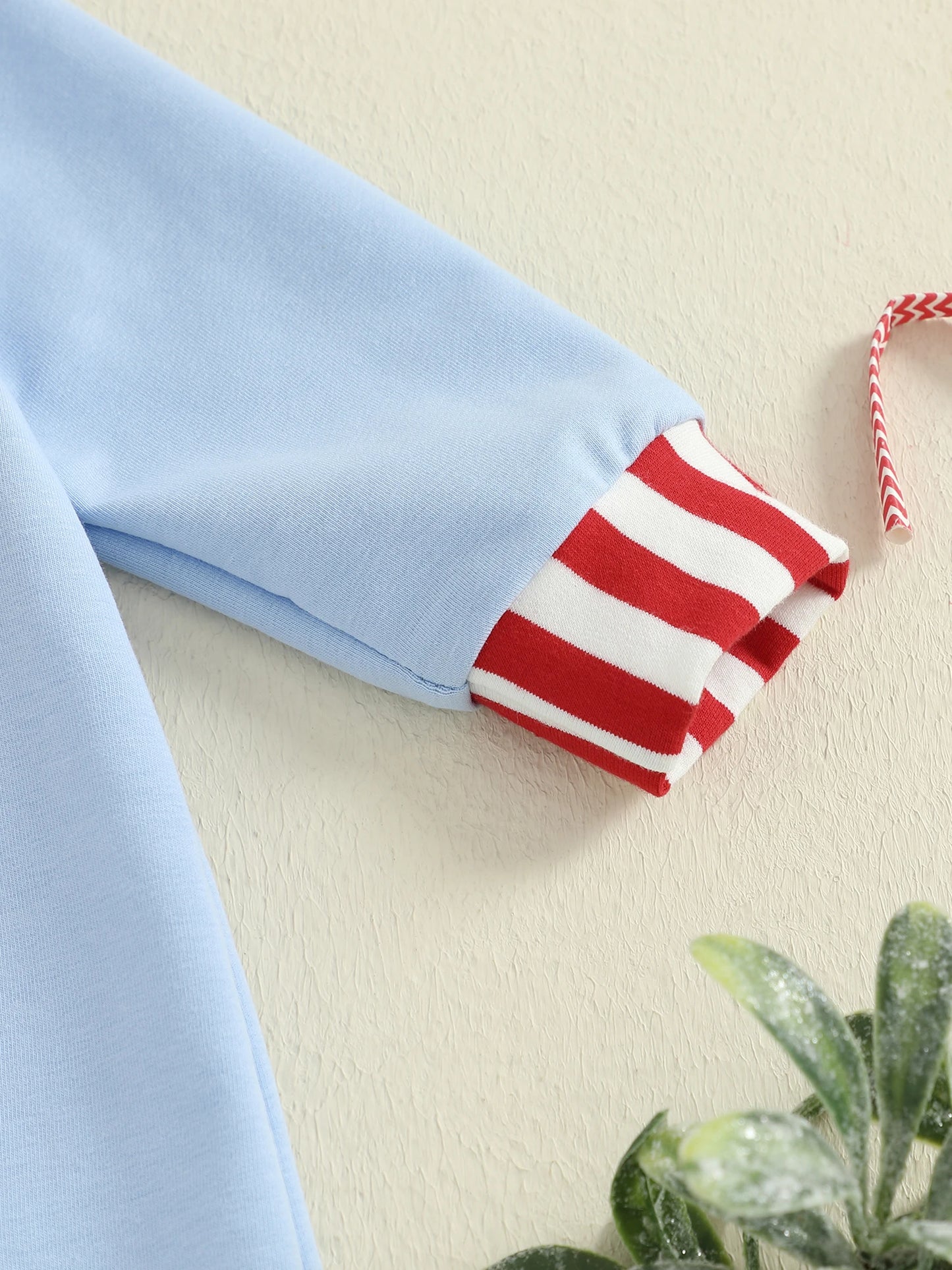 Baby Christmas Romper – Santa Embroidery Striped Long Sleeve Crew Neck Full-Length Jumpsuit