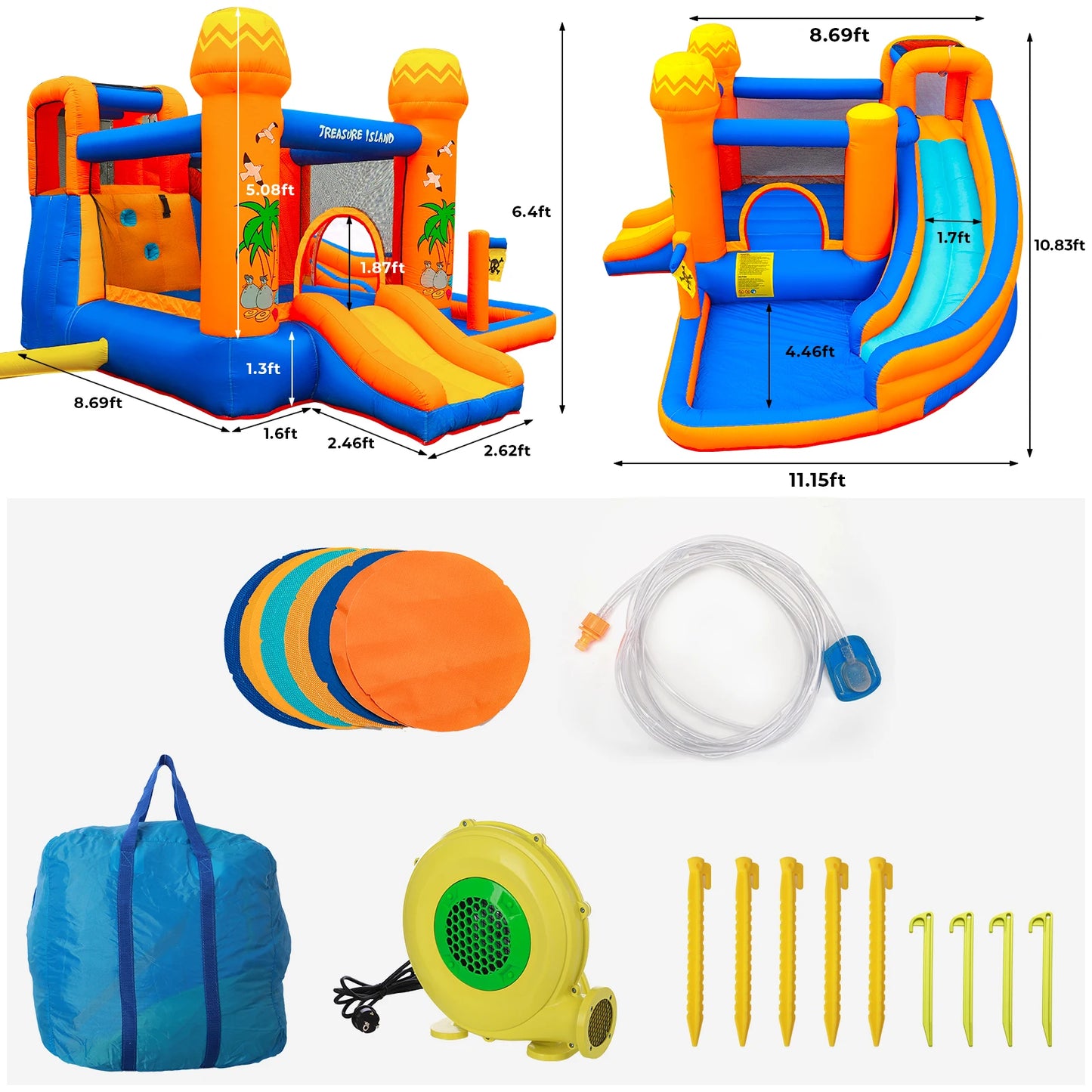 Kids Inflatable Bounce House with Water Slide & 450W Blower – 2-in-1 Outdoor Bouncy Castle Water Park