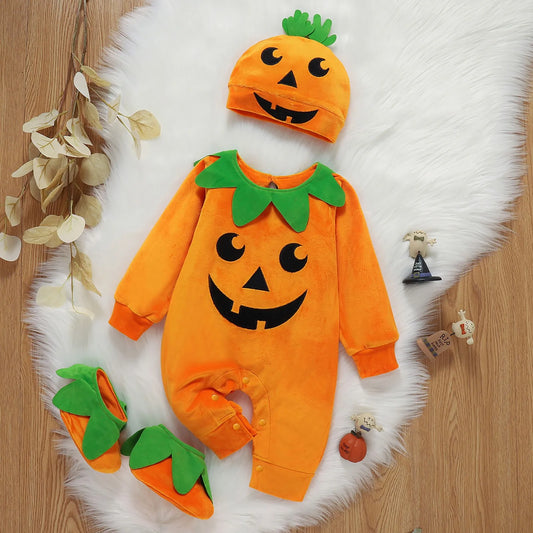 Baby Halloween Outfit – Long Sleeve Romper Jumpsuit Set with Hat & Shoes  (3M)