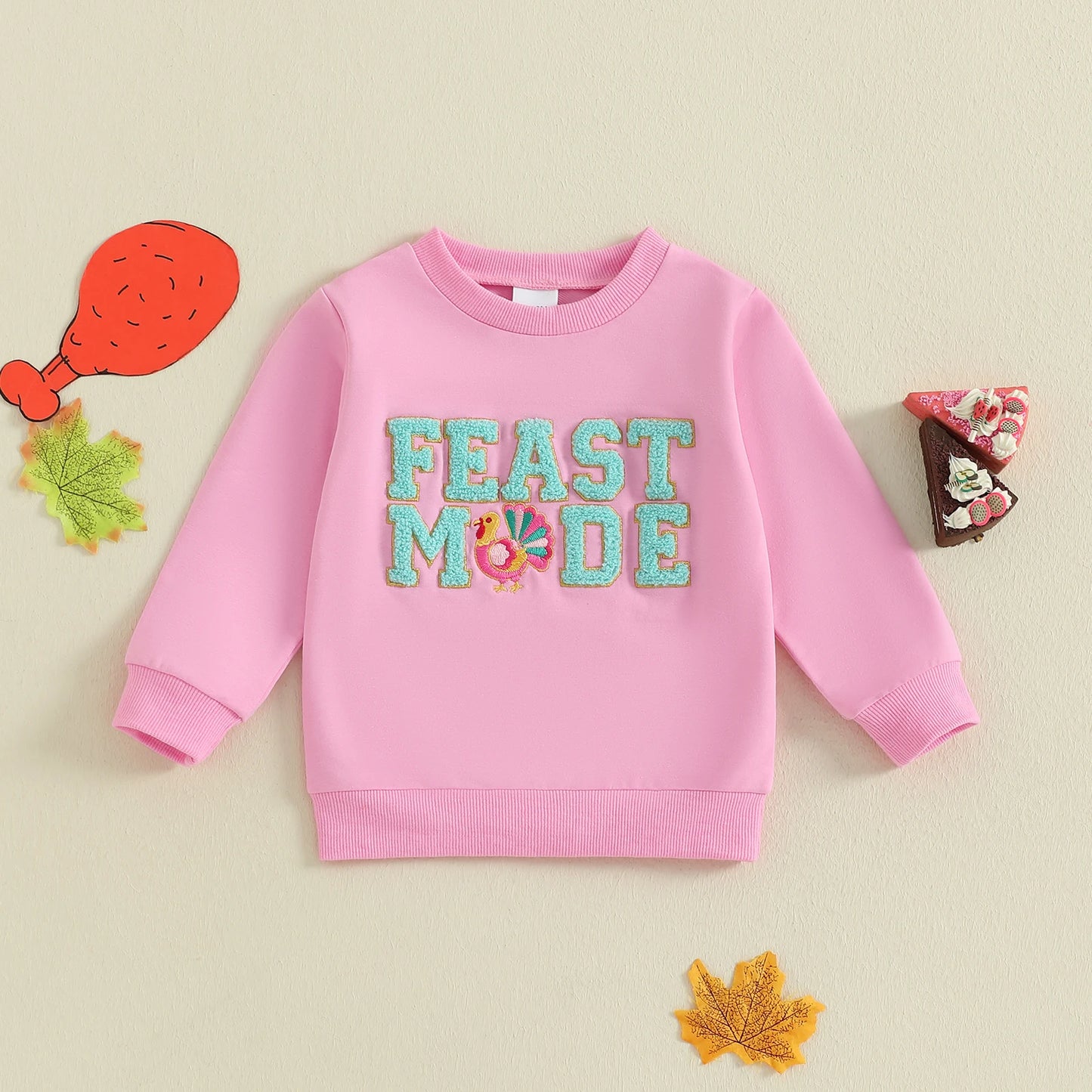 Toddler Thanksgiving Sweatshirt – Letter & Turkey Embroidered Long Sleeve Pullover