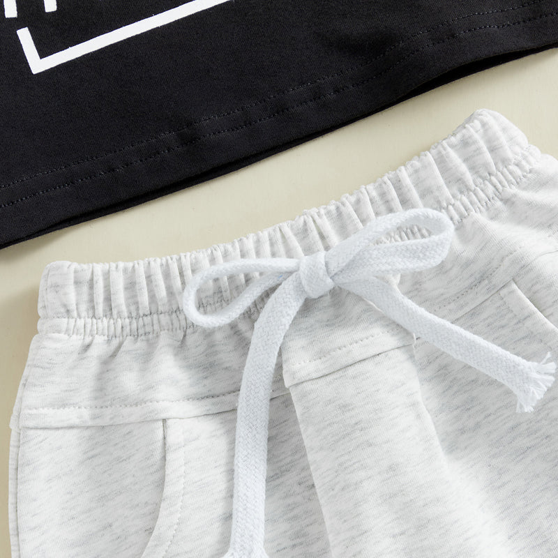 Summer Toddler Boy Shorts Set – Short Sleeve Letter Print T-Shirt & Elastic Waist Shorts Outfit