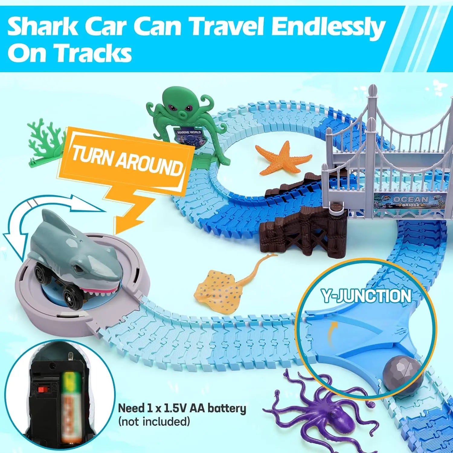Shark Adventure Race Track Set – Flexible Ocean-Themed Track Toy for Kids 3+ - Haven's Heaven Boutique