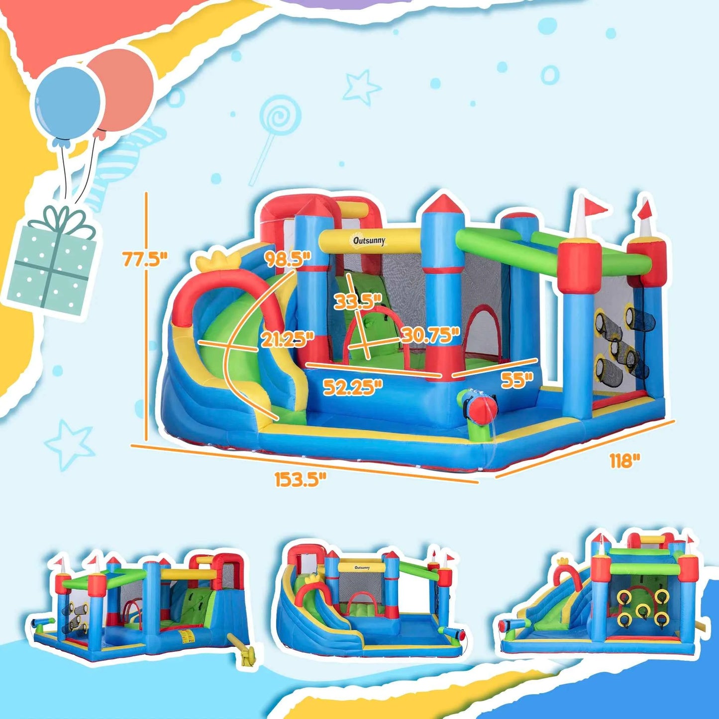 6-in-1 Inflatable Bounce House with Water Slide – Outdoor Play Center for Kids