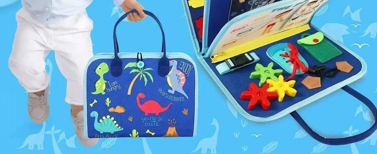 Busy Board Montessori Sensory Activity Toy – Travel Essential for Toddlers Ages 1-3, Road & Fine Motor Skill Development