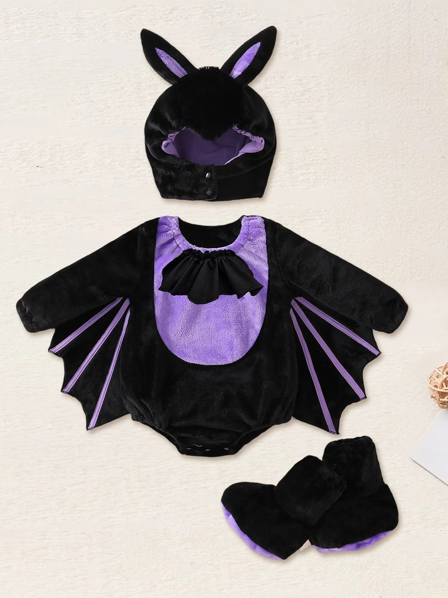Toddler Vampire Halloween Costume – Plush Bat Wing Set with Foot Covers and Hat for Infants