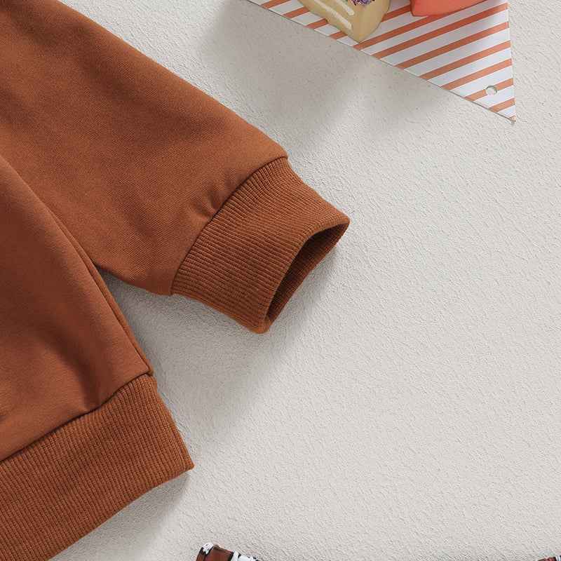 Thanksgiving Outfit for Girls – Long Sleeve Turkey Sweatshirt and Flare Pants Set (0–5 Years - 2Pcs Set)