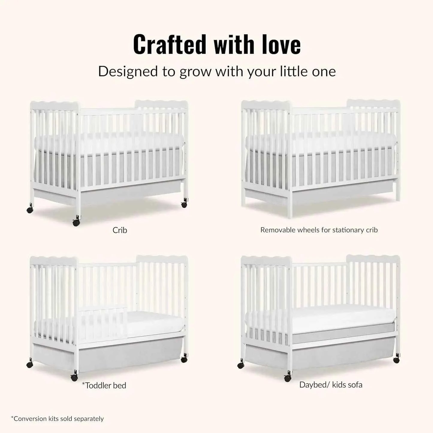 3-in-1 Convertible Baby Crib White Full-Size with 4 Adjustable Mattress Heights and Daybed Conversion