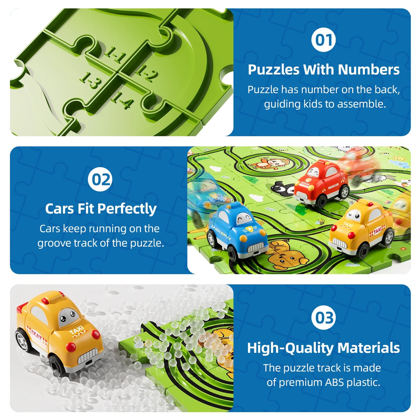 Jigsaw Puzzle Race Track Car Set – Puzzle & Car Toys for Kids Ages 3-5