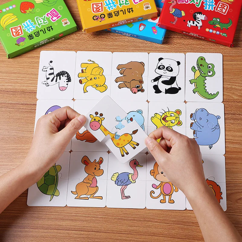 32Pcs Montessori Matching Puzzle Cards – Toddler Early Learning Toys for Shapes, Colors & Animals