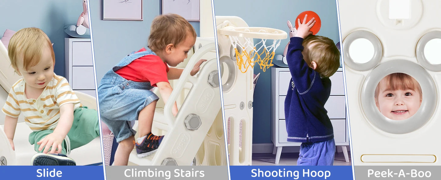 L-Shaped Toddler Slide & Climber Playset – Indoor/Outdoor Kids Activity Center with Ball Hoop - Haven's Heaven Boutique