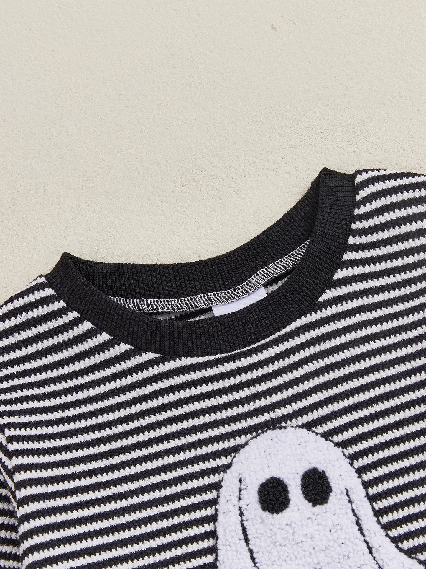 Toddler Baby Halloween Outfit – Ghost Embroidery Striped Sweatshirt + Elastic Pants 2-Piece Set