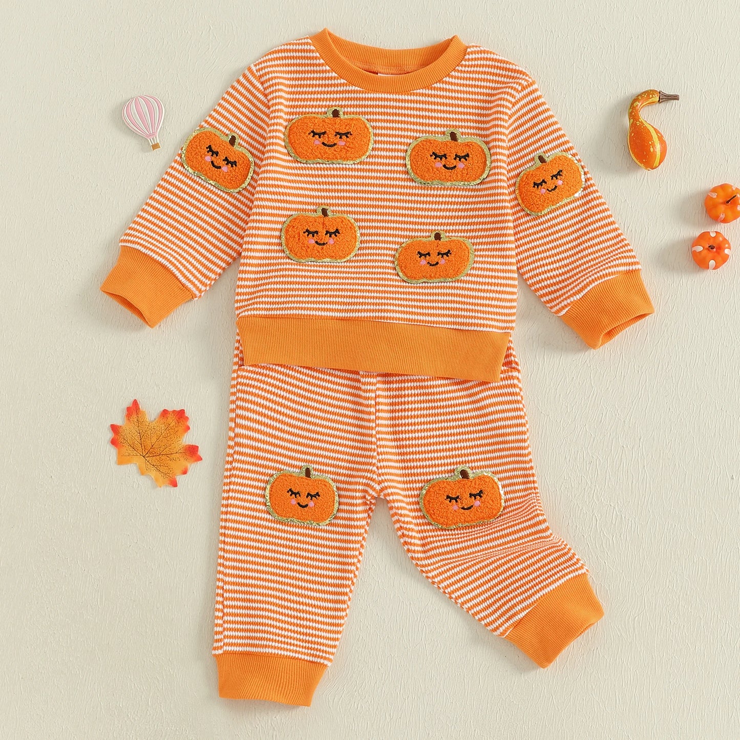 Toddler Baby Halloween Outfit – Ghost and Pumpkin Print Sweatshirt with Pants Set