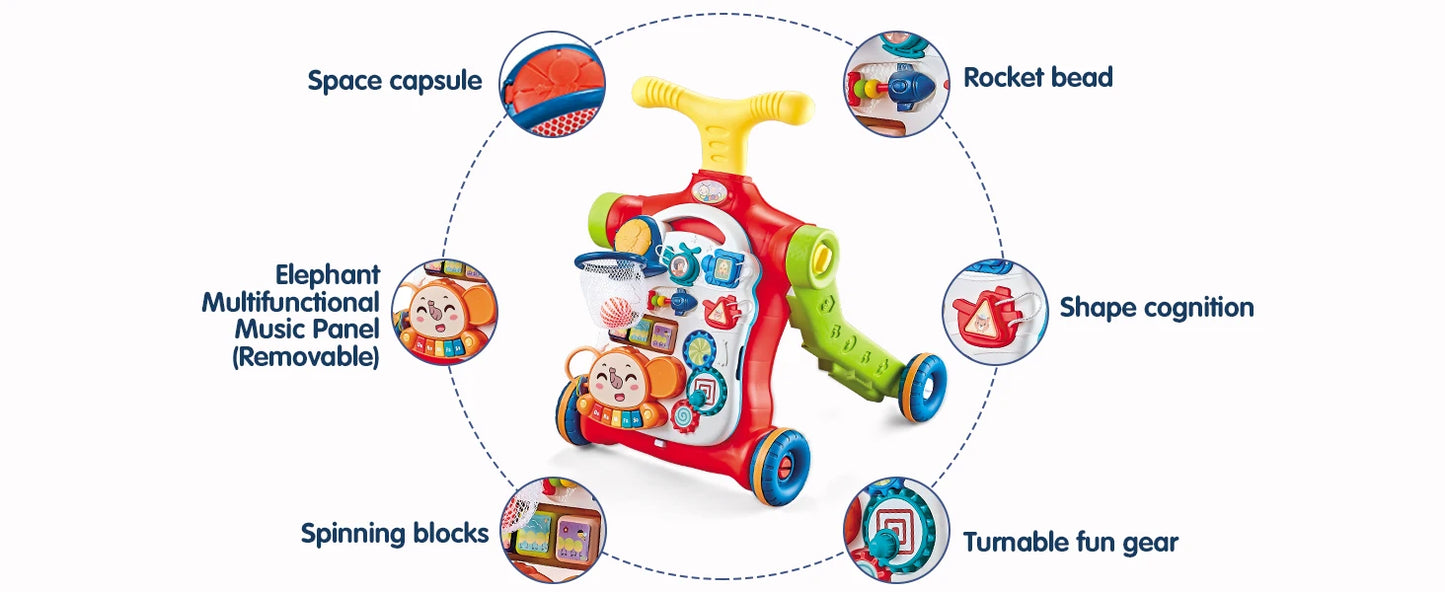 5-in-1 Baby Walker – Sit-to-Stand Learning Walker, Scooter, Balance Bike & Activity Table with Music