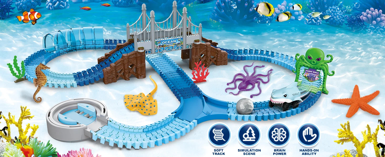 Shark Adventure Race Track Set – Flexible Ocean-Themed Track Toy for Kids 3+ - Haven's Heaven Boutique