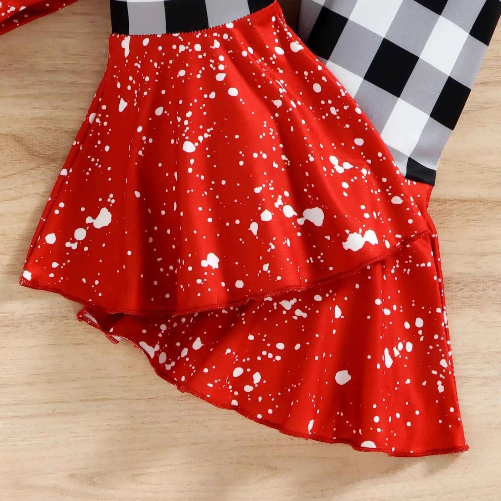 Toddler Girls Christmas Outfit – Letter Print Top & Plaid Bell Bottom Pants Set