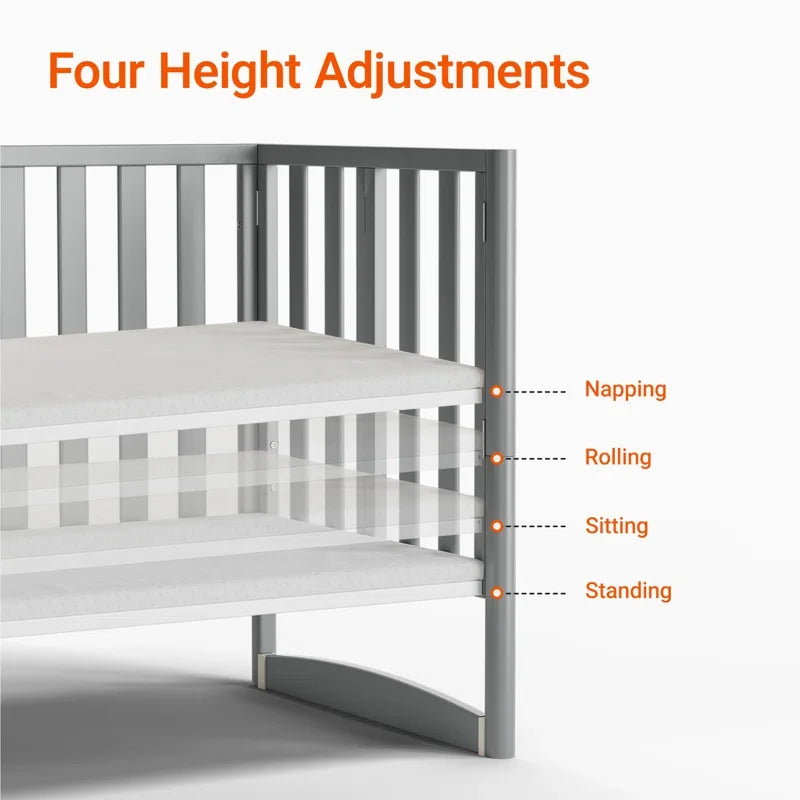 6-in-1 Convertible Mini Crib with Wheels – Foldable, Adjustable Height, Portable Baby Crib (Grey, New Zealand Pine)