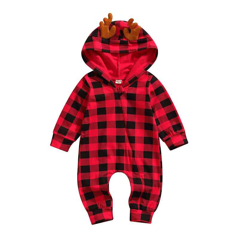 Christmas Infant Baby Romper – Plaid Hooded Loose Fit Jumpsuit for Boys & Girls