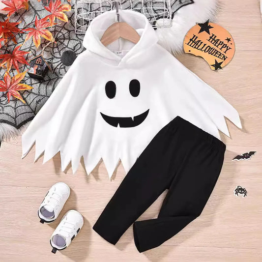 Girls Halloween Outfit – Embroidered Fleece Cape Top & Pants Set