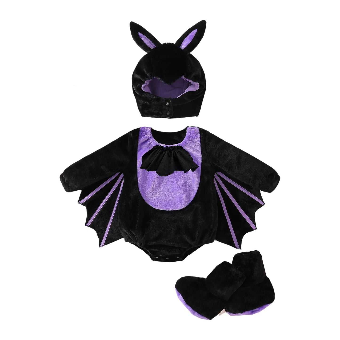 Toddler Vampire Halloween Costume – Plush Bat Wing Set with Foot Covers and Hat for Infants