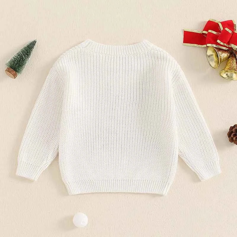 Cute Baby Christmas Knit Sweater -  Embroidered Letter Long Sleeve Pullover