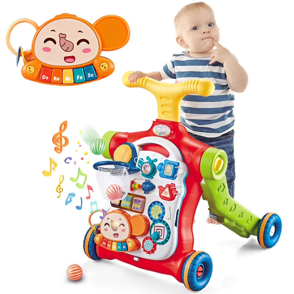5-in-1 Baby Walker – Sit-to-Stand Learning Walker, Scooter, Balance Bike & Activity Table with Music
