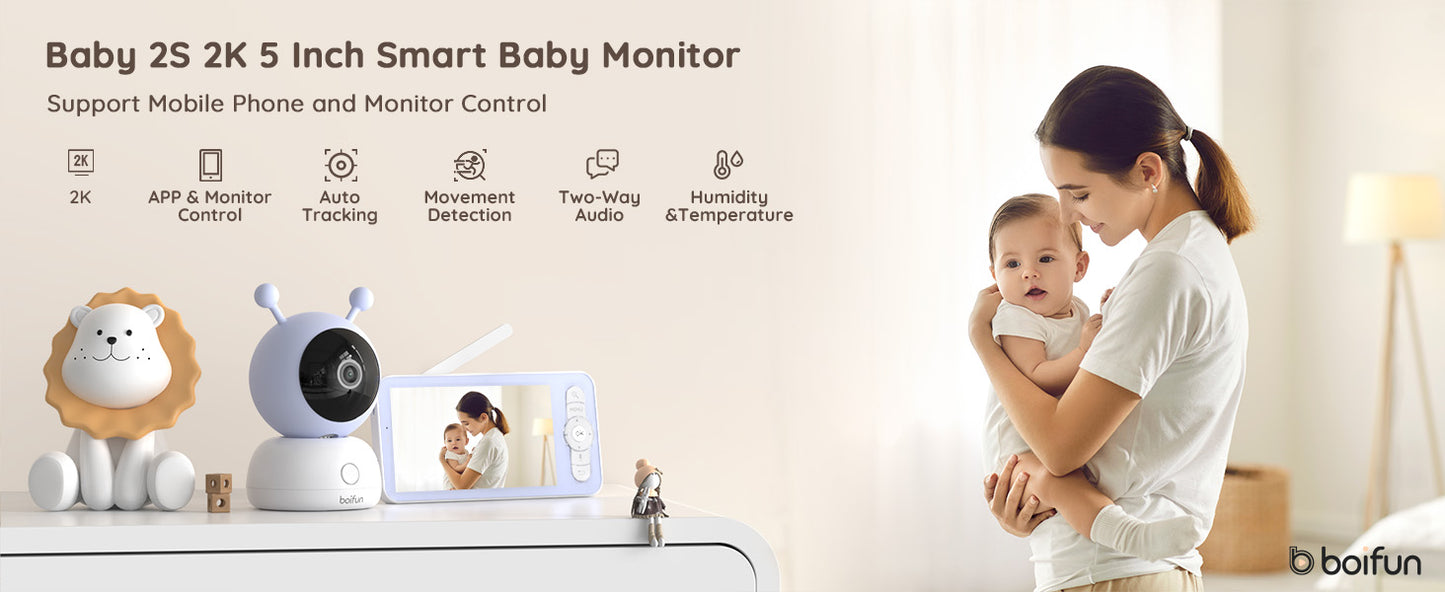 Baby Monitor with Camera – 5" Screen, WiFi Video Monitor with Two-Way Talk, Motion & Cry Detection, Auto Tracking, Night Vision by BOIFUN 2K