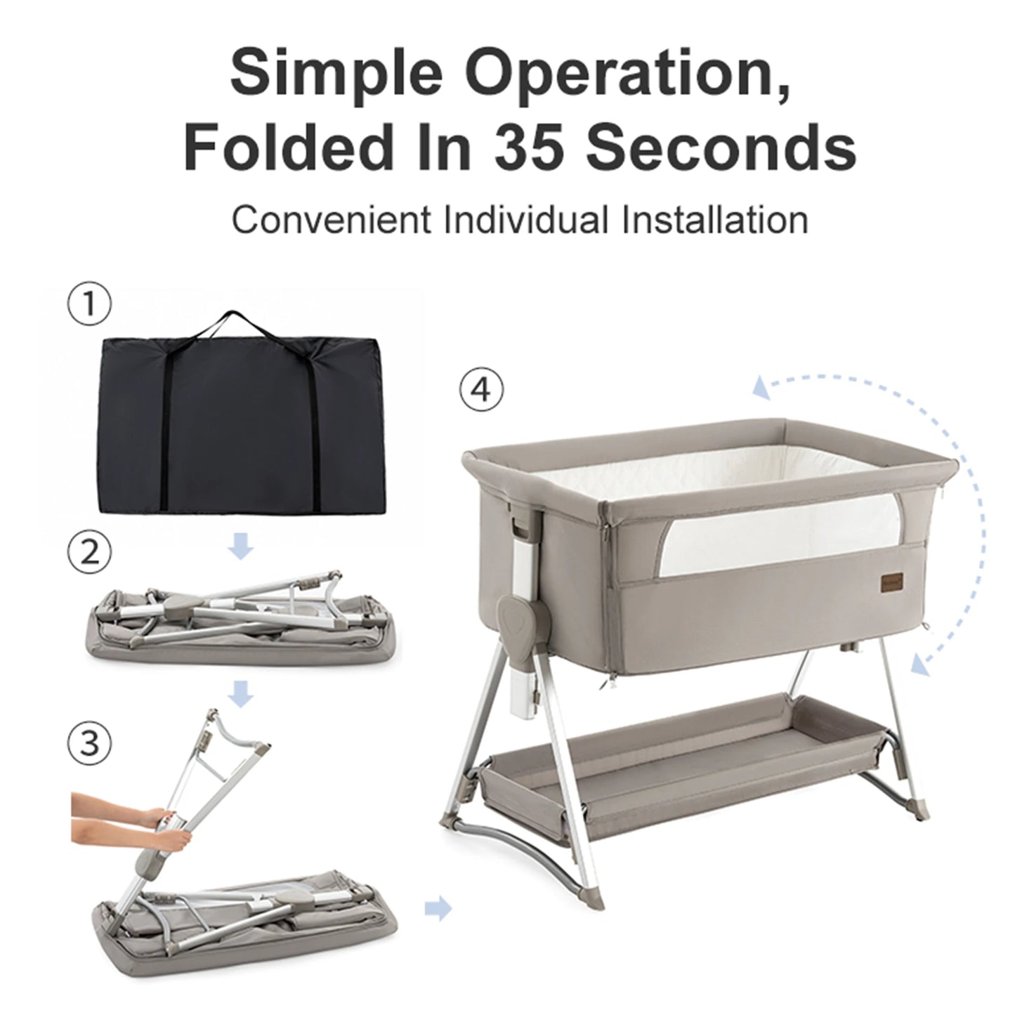 Pink Foldable Baby Bassinet – Rocking Crib & Bedside Sleeper for Newborns (0-6 Months)