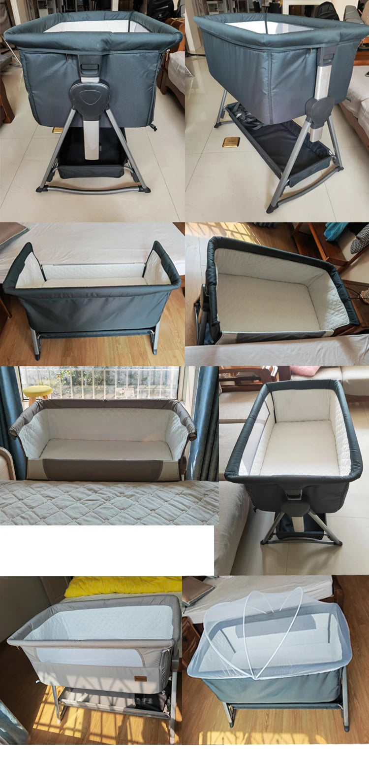 Pink Foldable Baby Bassinet – Rocking Crib & Bedside Sleeper for Newborns (0-6 Months)