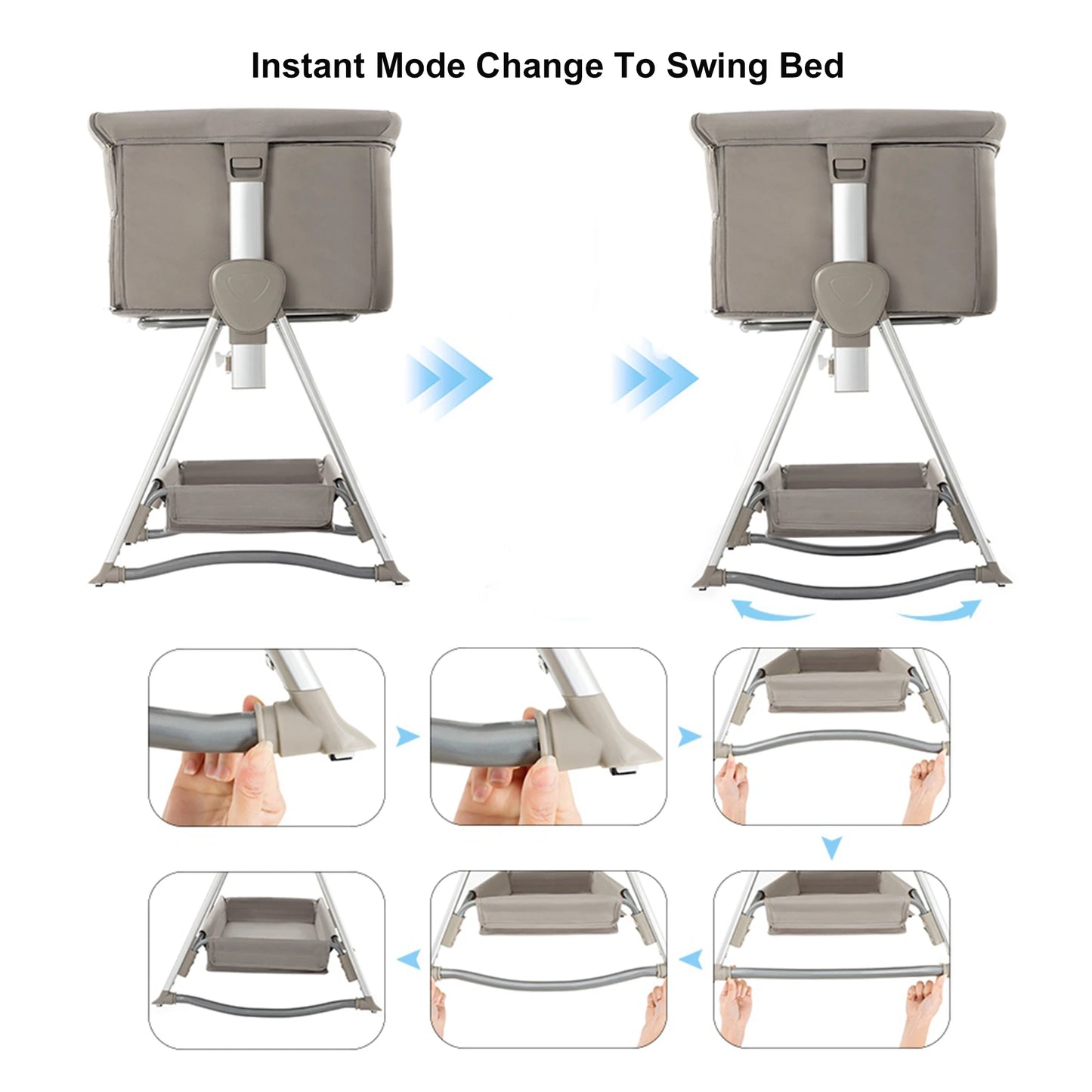 Pink Foldable Baby Bassinet – Rocking Crib & Bedside Sleeper for Newborns (0-6 Months)