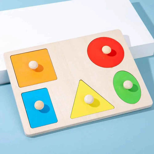 Montessori Wooden Shape Sorting Board – Colorful Geometry Grasping Peg Toy for Babies