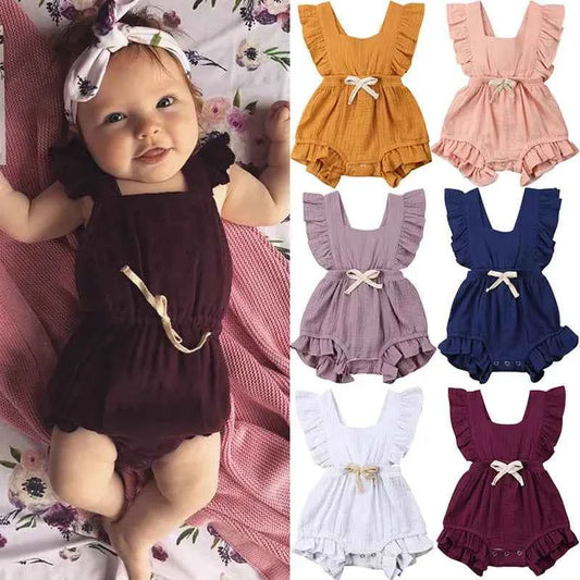 Summer Newborn Baby Girls Ruffle Solid Color Bodysuit Jumpsuit Sunsuit Casual Summer Outfit
