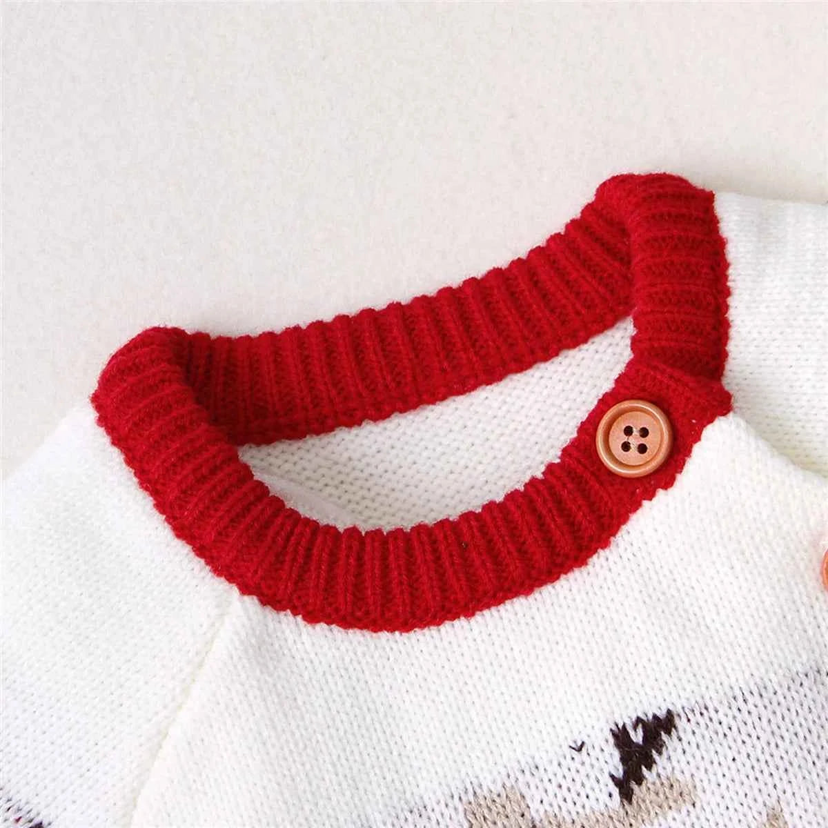 Baby Christmas Sweater Romper – Reindeer Elk Print Long Sleeve Jumpsuit Outfit (3–18M)