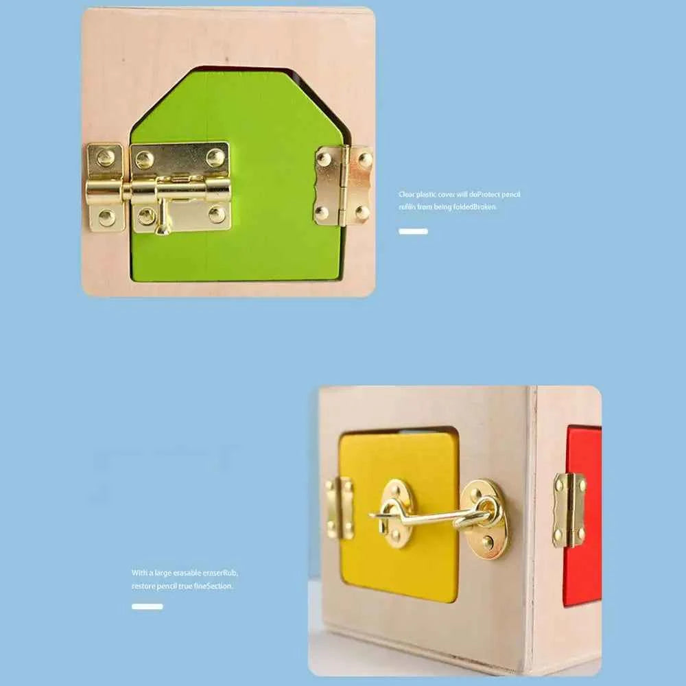 Wooden Geometry Lock Box Toy – Sensory Learning Activity Cube for Toddlers