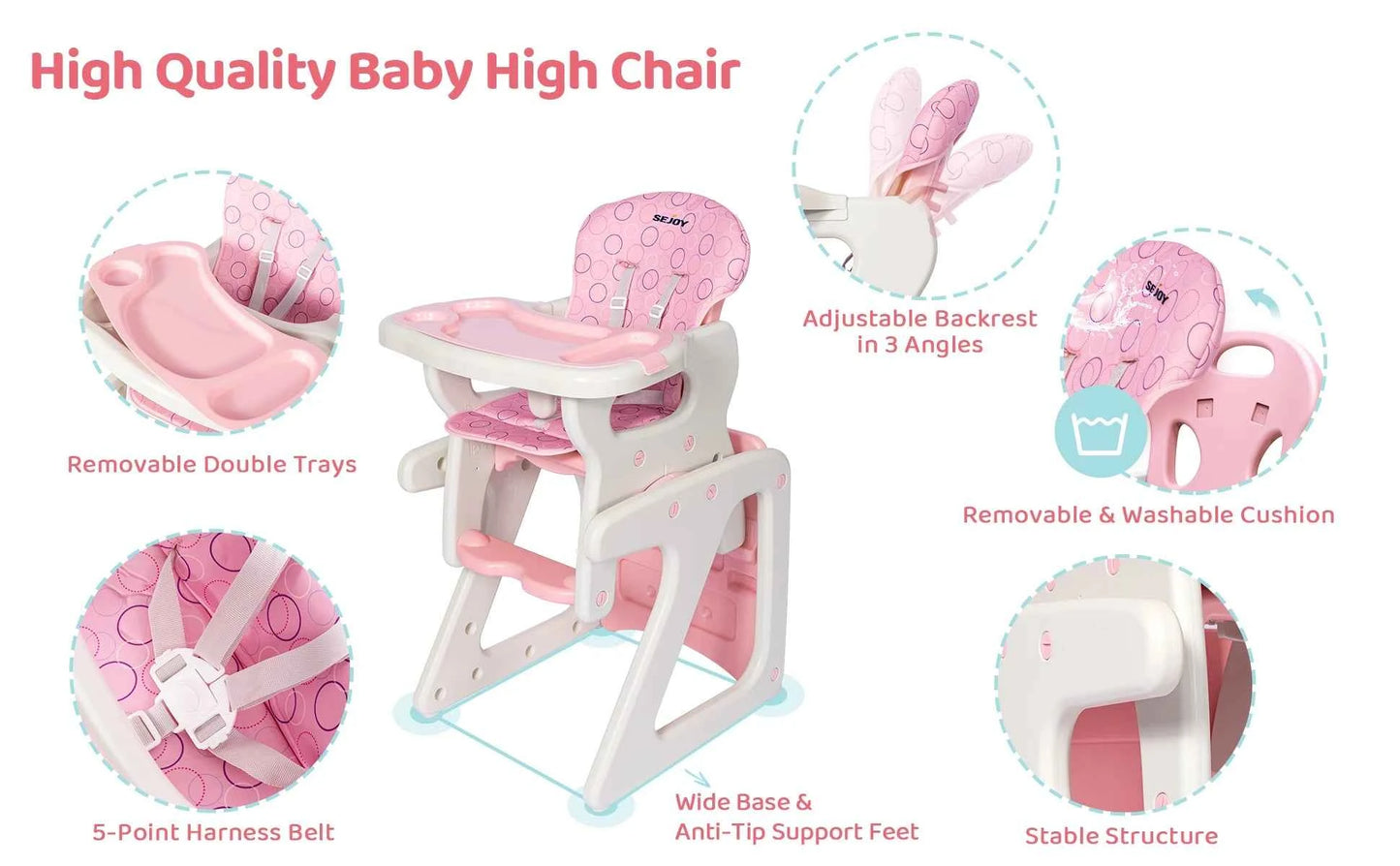 High Chair for Babies and Toddlers - 3-in-1 Adjustable Feeding Seat for 6 Months to 3 Years