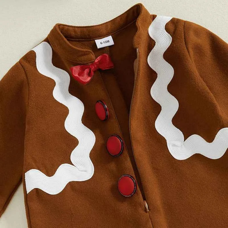 Baby Christmas Jumpsuit – Long Sleeve Crewneck Gingerbread Man Romper with Hat