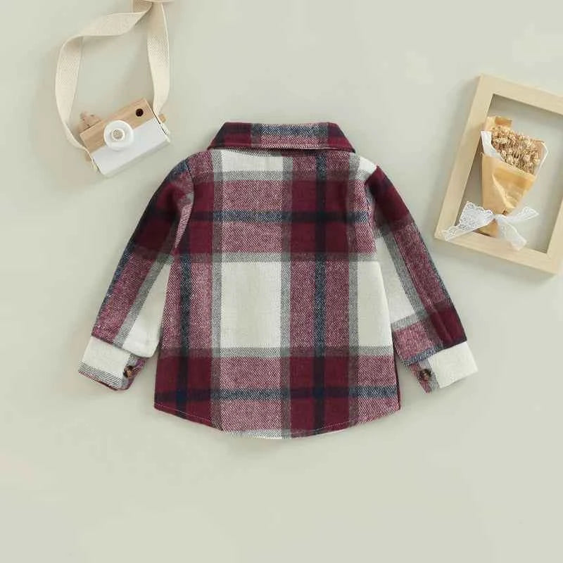 Baby Plaid Shirt Jacket – Casual Long Sleeve Button-Up Coat for Boys and Girls (0–4 Years)