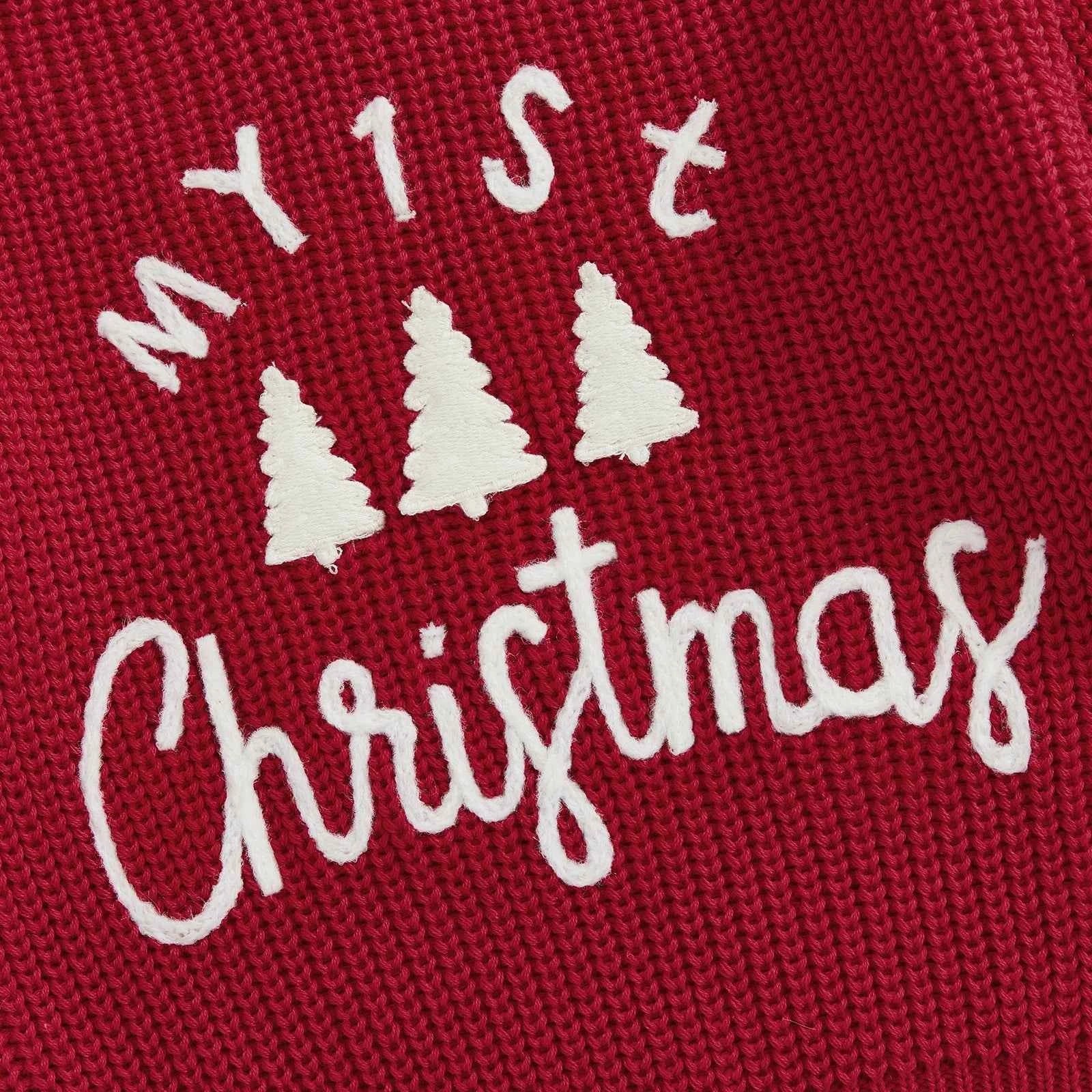 Toddler Baby Christmas Sweater – Long Sleeve Round Neck Letter & Tree Embroidered Top