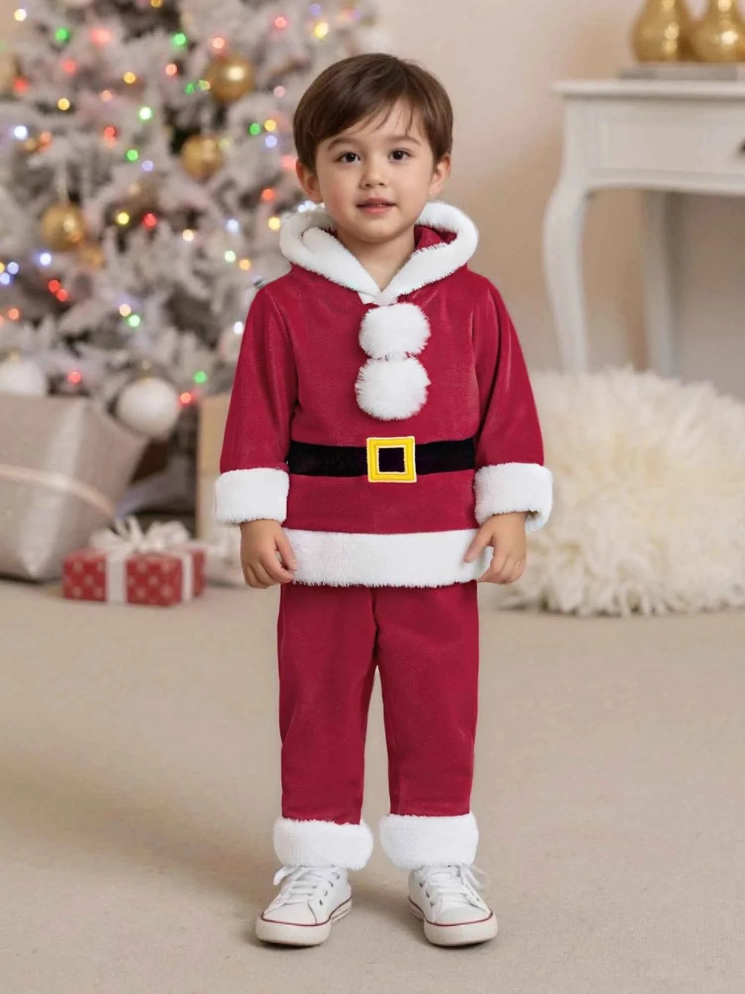 Baby Santa Claus Outfit – Long Sleeve Hooded Sweatshirt with Pants Christmas Costume Set