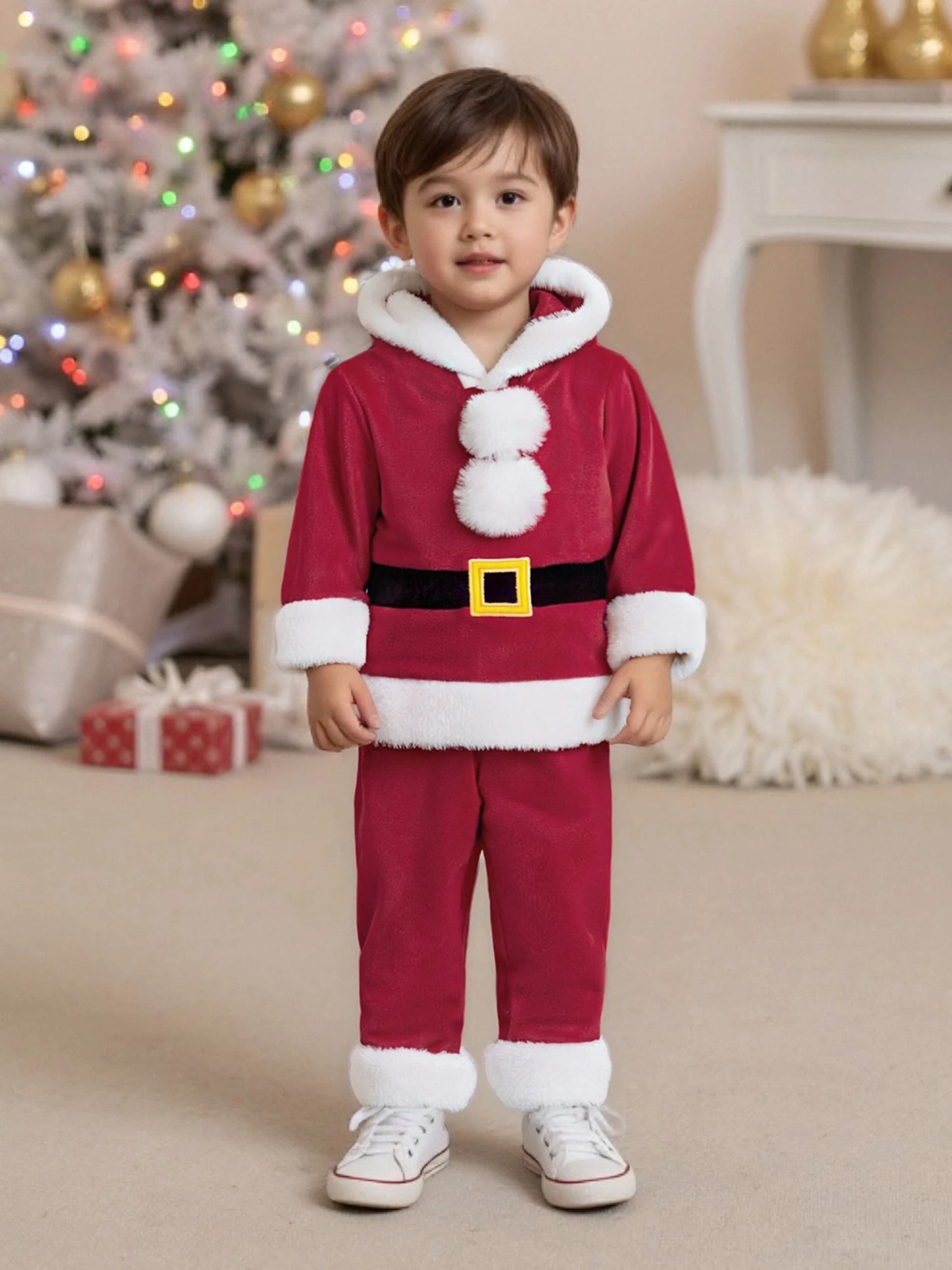 Baby Santa Claus Outfit – Long Sleeve Hooded Sweatshirt with Pants Christmas Costume Set
