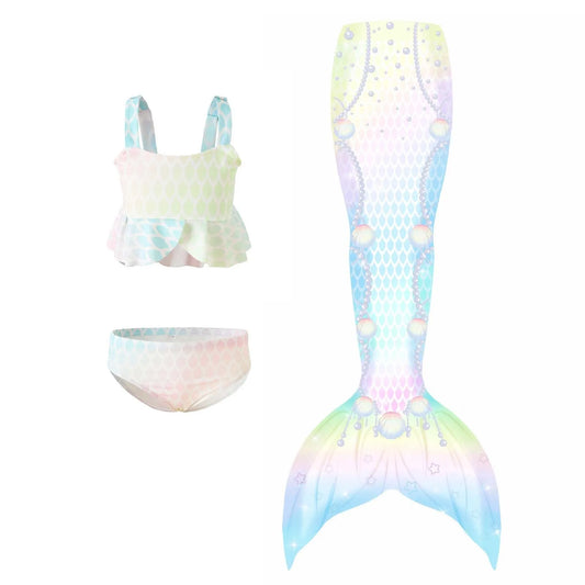 Girls Mermaid Tail Swimsuit Costume – Kids Swimwear Dress-Up Beachwear for Pool Party, Gift and Halloween