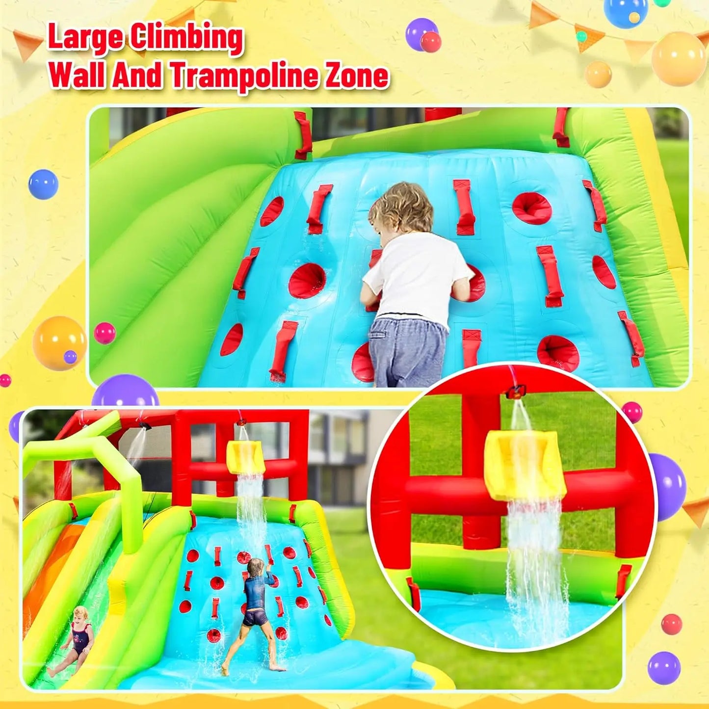 Inflatable Bounce House Water Park with Slide, Pool, Water Guns & Balls for Outdoor Fun