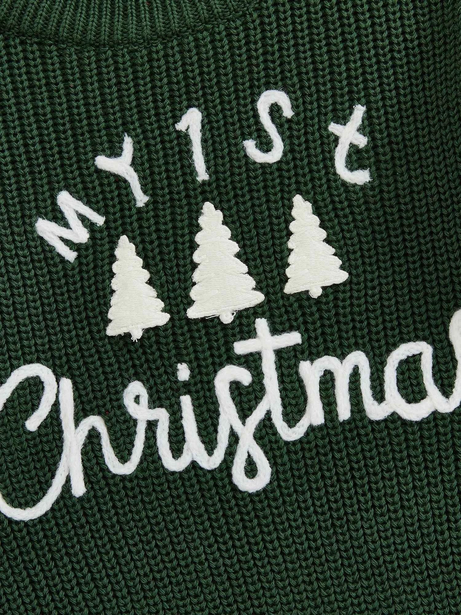 Toddler Baby Christmas Sweater – Long Sleeve Round Neck Letter & Tree Embroidered Top