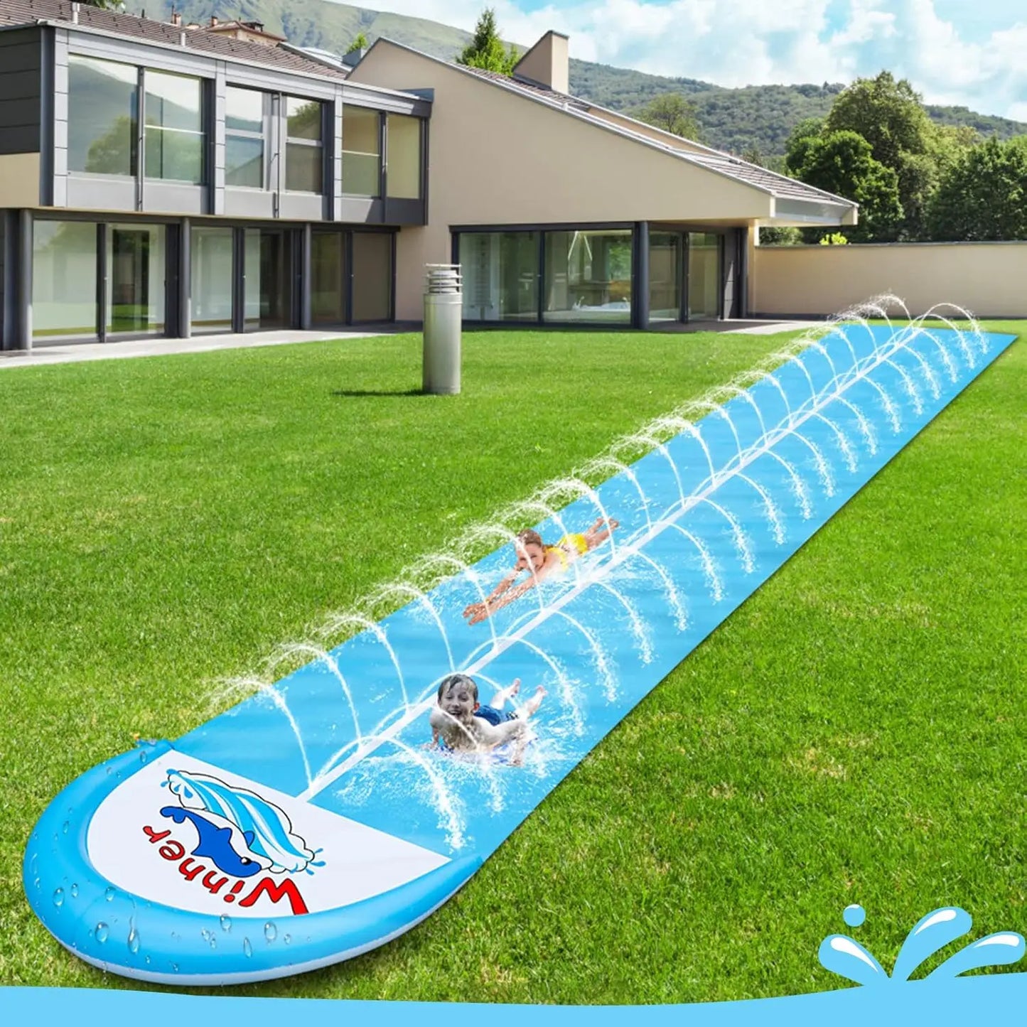 30ft Slip and Slide Water Slide for Kids & Adults – Extra Long Heavy-Duty Lawn Slide with 2 Bodyboards for Backyard Summer Fun