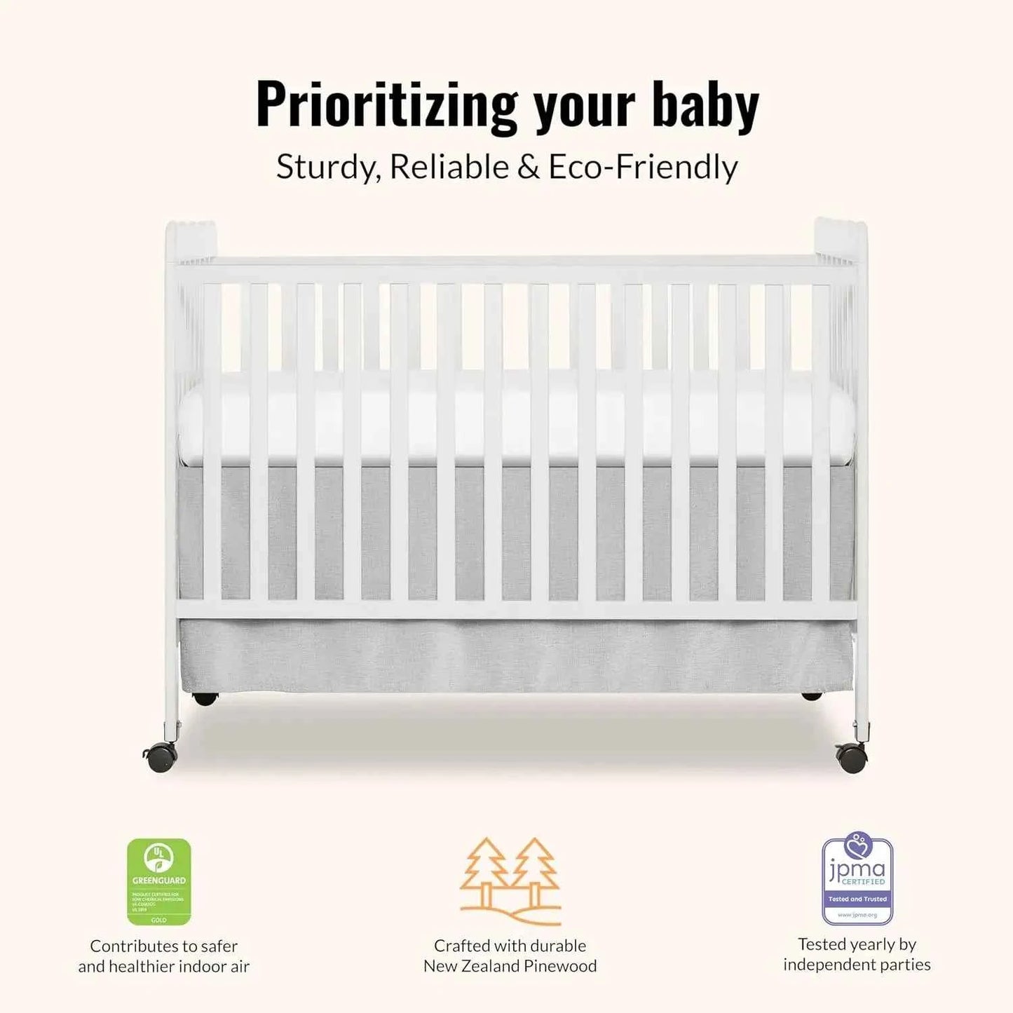 3-in-1 Convertible Baby Crib White Full-Size with 4 Adjustable Mattress Heights and Daybed Conversion