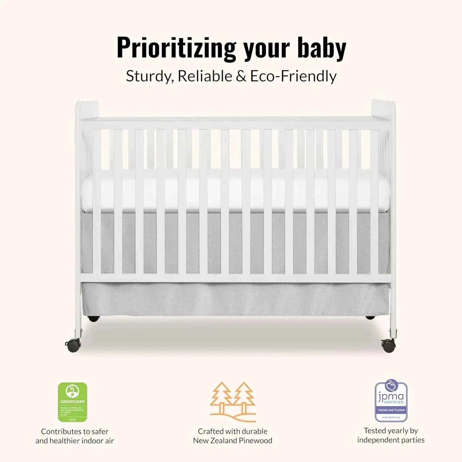 3-in-1 Convertible Baby Crib White Full-Size with 4 Adjustable Mattress Heights and Daybed Conversion
