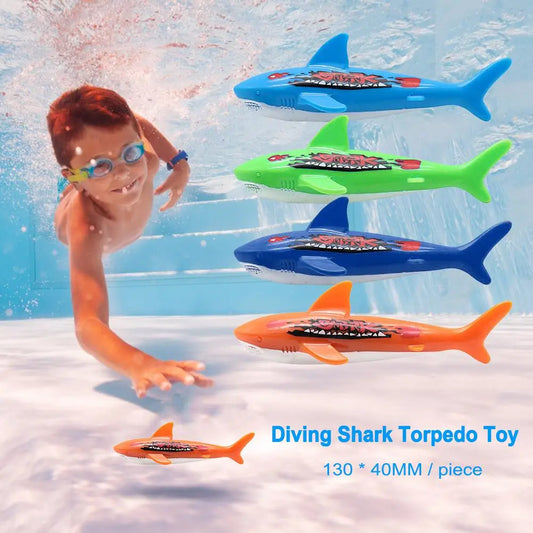 4PCS Underwater Torpedo Shark Toys – Multicolor Sinking Pool Dive Training Set for Kids