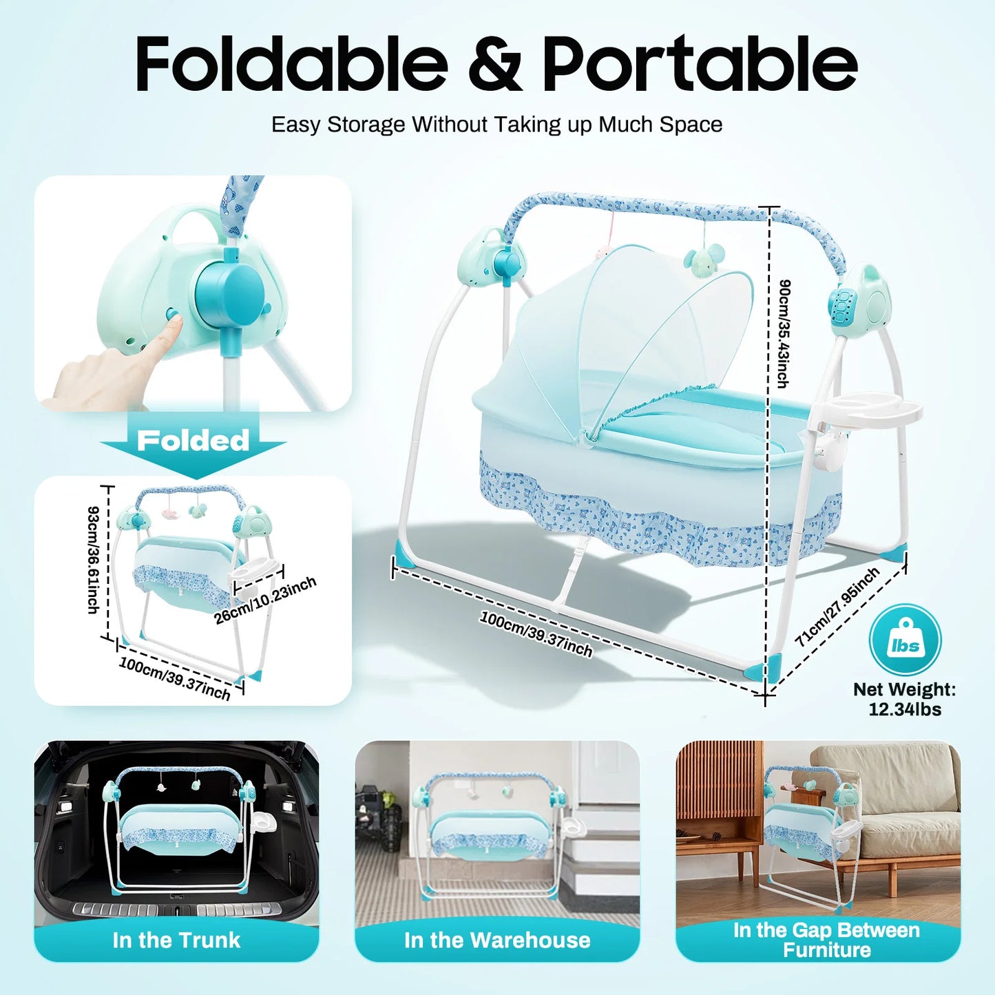 Havens Heaven Automatic Baby Swing – Infant Cradle with Music & Mosquito Net