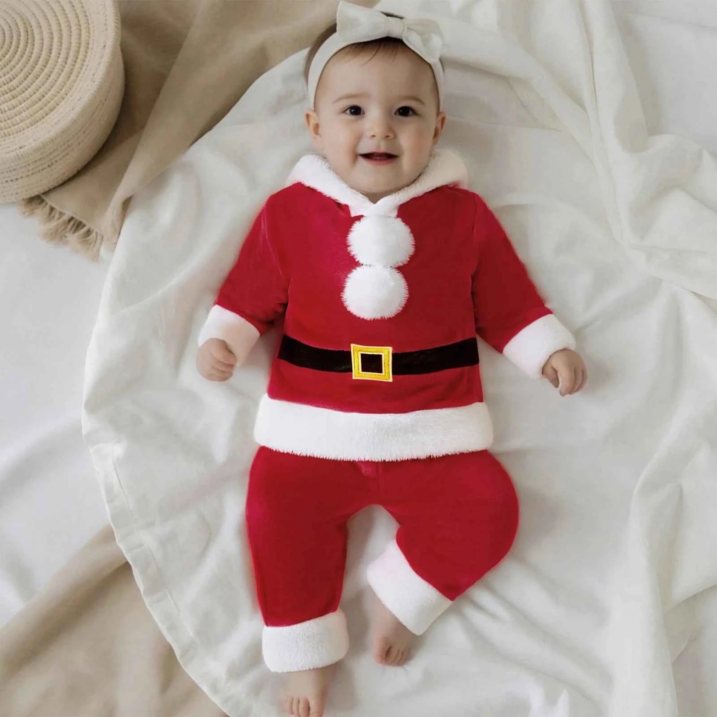Baby Santa Claus Outfit – Long Sleeve Hooded Sweatshirt with Pants Christmas Costume Set
