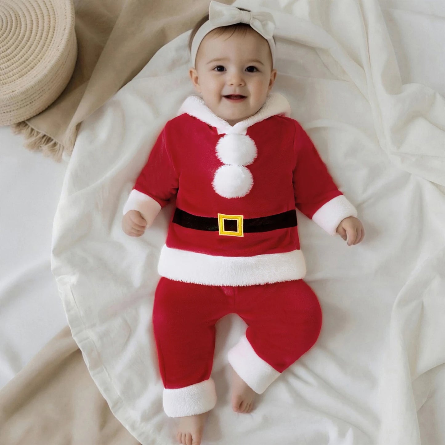 Baby Santa Claus Outfit – Long Sleeve Hooded Sweatshirt with Pants Christmas Costume Set